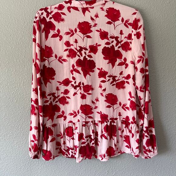 Matilda Jane Miri Floral Jeweled Tunic Mandarin Collar Ruffle Blouse Medium - Picture 10 of 11